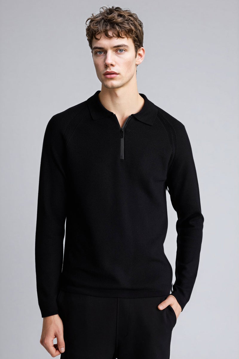 DeFacto Black Man Standard Fit Polo Collar Knitwear Pullover Casual - Image 4